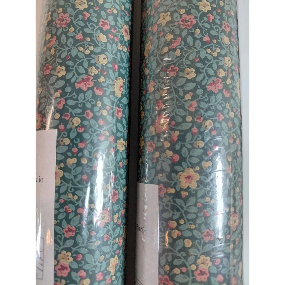 2 Rolls YORK Wallpaper CT5590 R-16 Floral Botanical Teal Pink Yellow Pre-Pasted